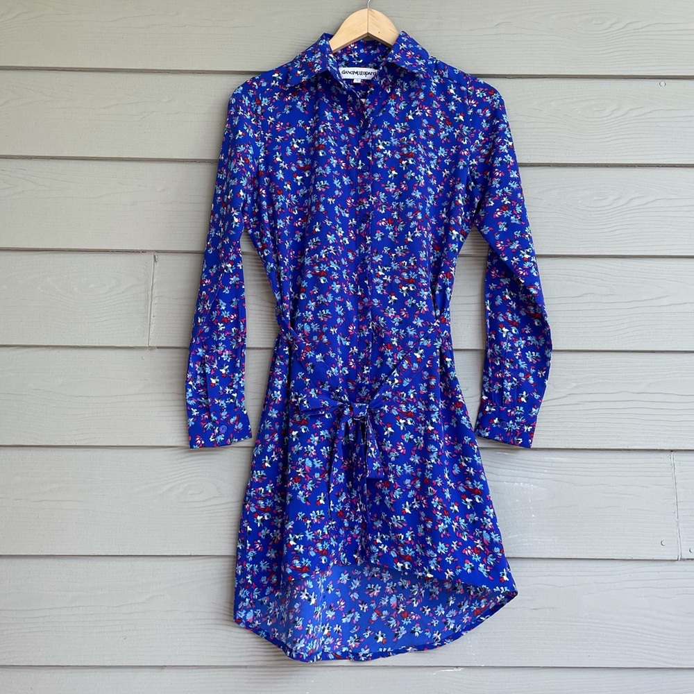 Blue floral shirt dress